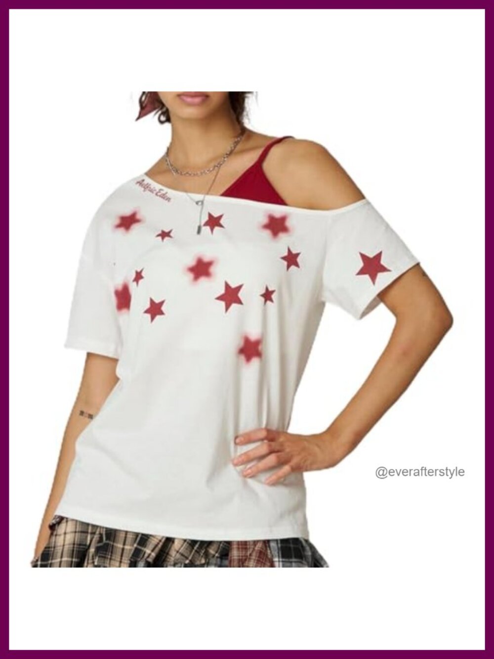 Women's Y2K Star Graphic Off Shoulder Oversized Tee - Cotton Spandex